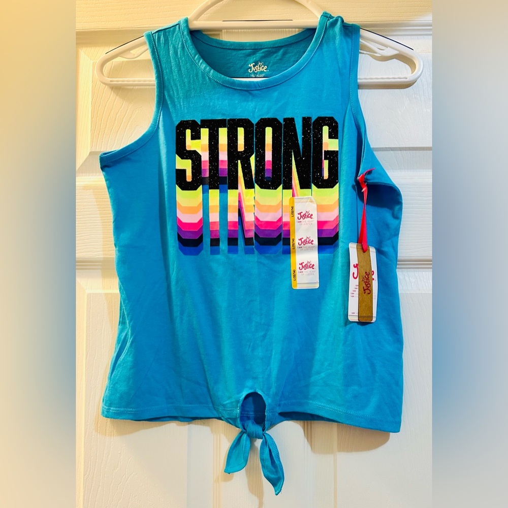 Girls Justice glitter sleeveless top, new with tags, size Large (12/14).